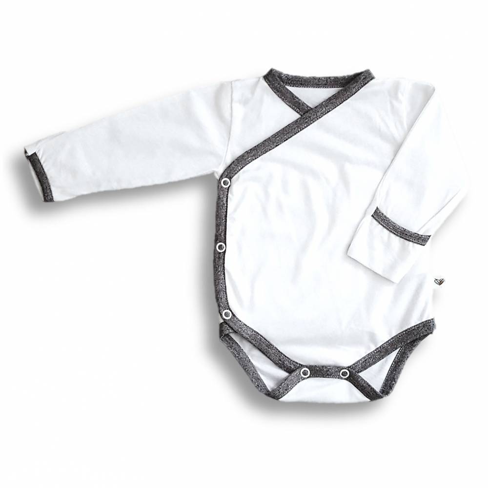 Body kimono z długim rękawem, BAMBUS biało-szare, Nanaf Organic - WYCOFANE