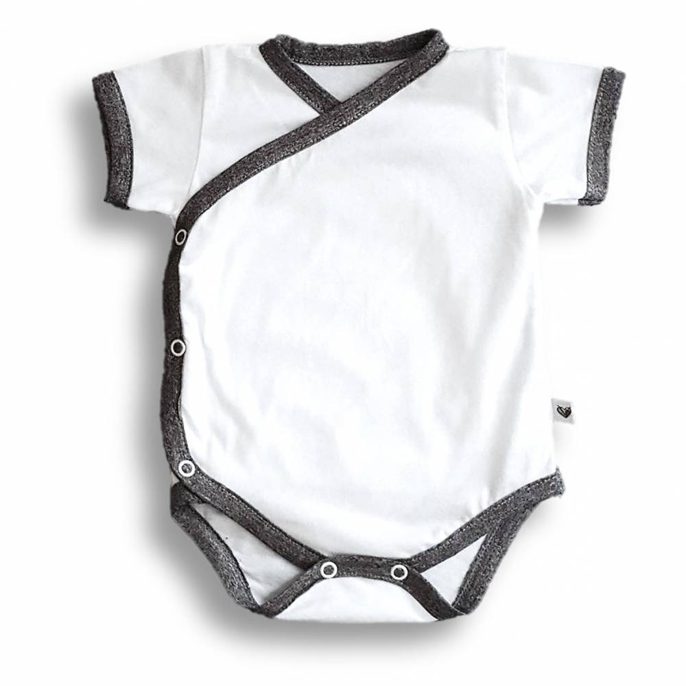 Body kimono z krótkim rękawem, BAMBUS biało-szare Nanaf Organic