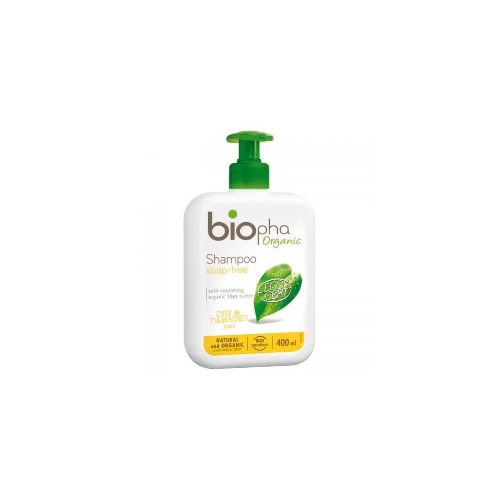 Szampon do włosów suchych i zniszczonych z MASŁEM KARITE i PROTEINAMI ZBÓŻ, butelka z pompką, 400 ml BIOpha