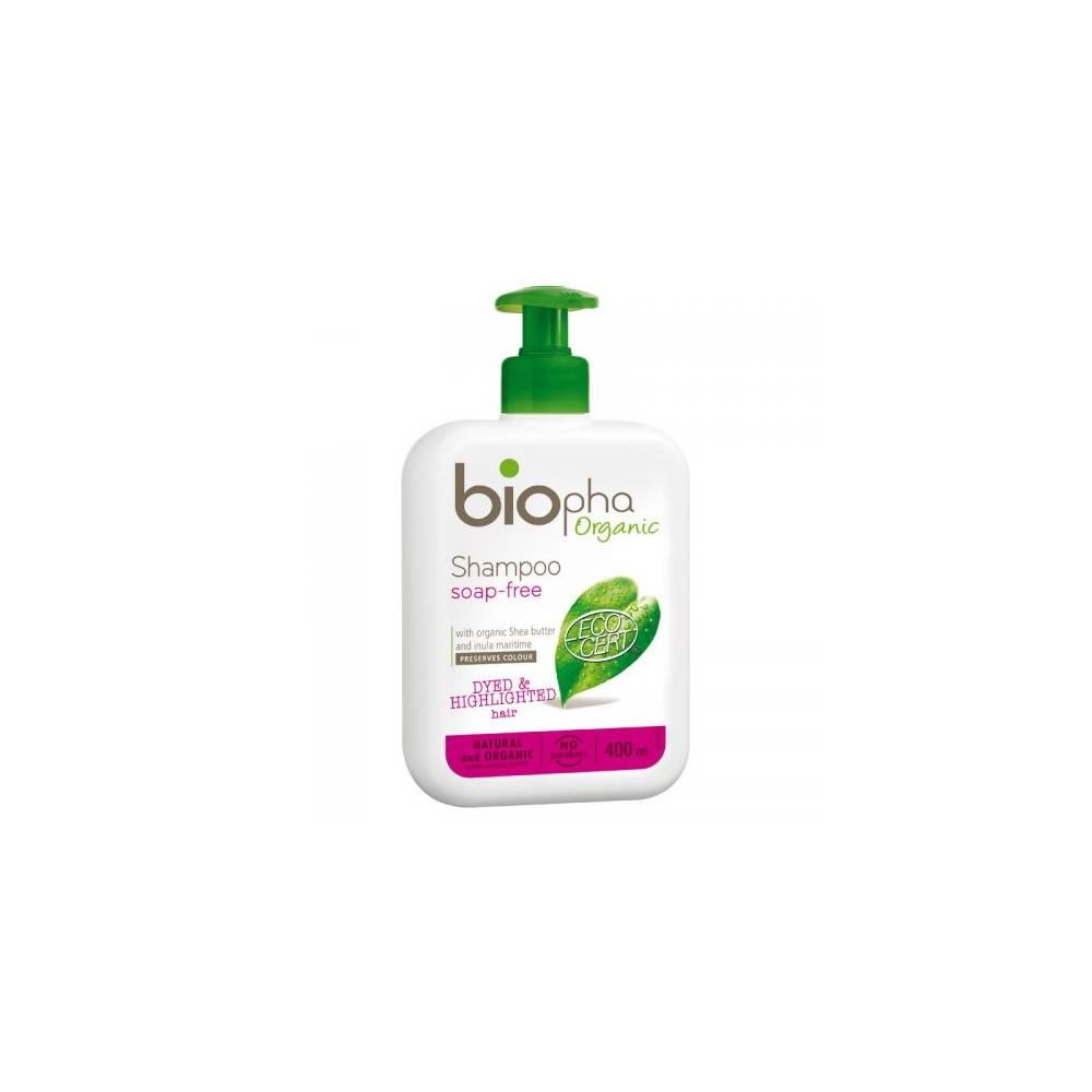 Szampon do włosów farbowanych i rozjaśnianych z WIT. E, MASŁEM KARITE i OLIWĄ Z OLIWEK, butelka z pompką 400 ml BIOpha