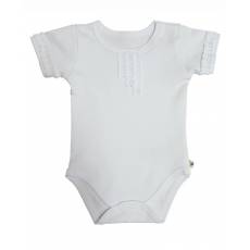 Body z krótkim rękawem z żabotem, RETRO, białe Nanaf Organic